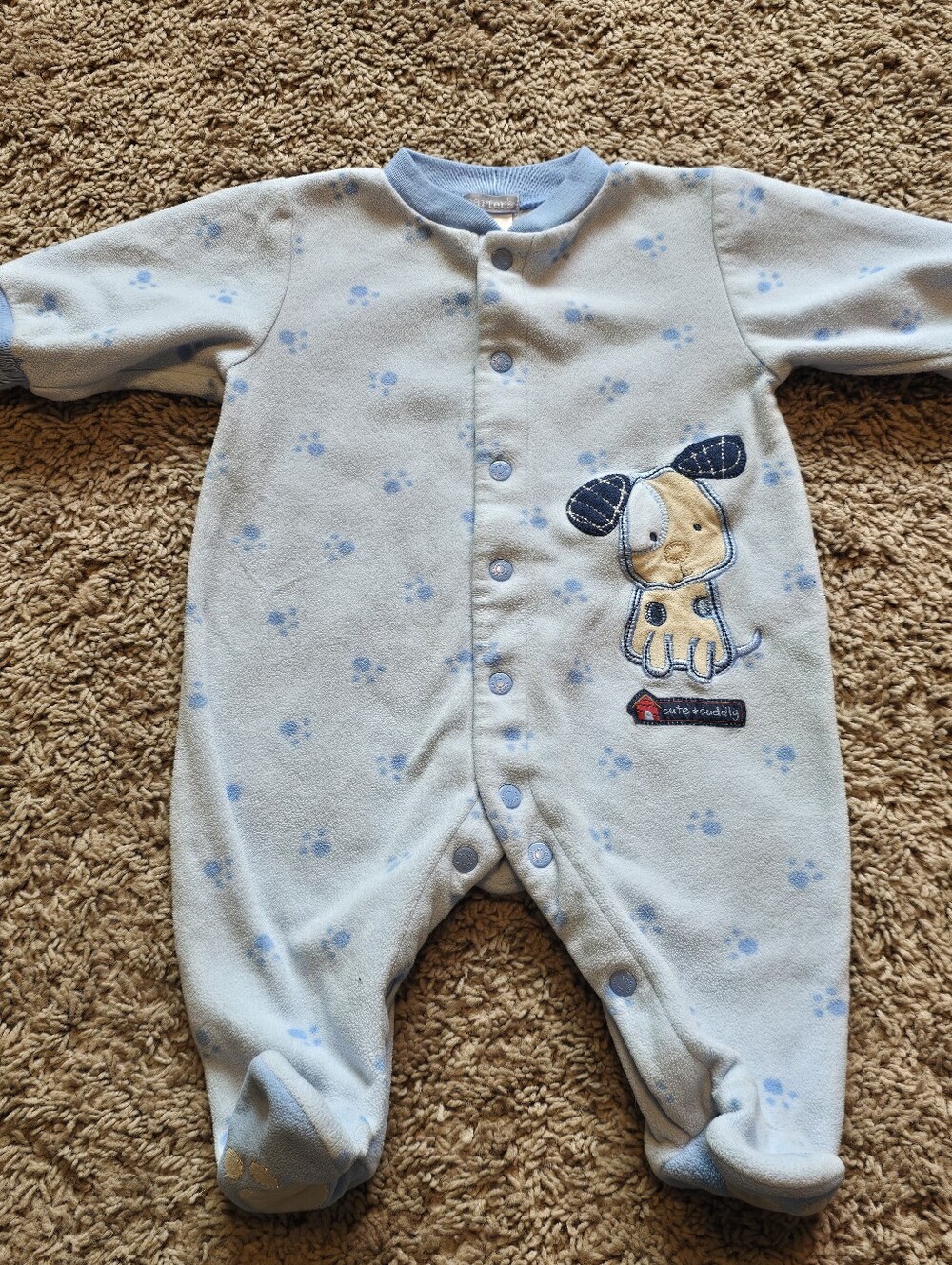 Carter's Baby Boy 3M Blue Fleece Footie Sleeper Puppy Dog Paw Prints